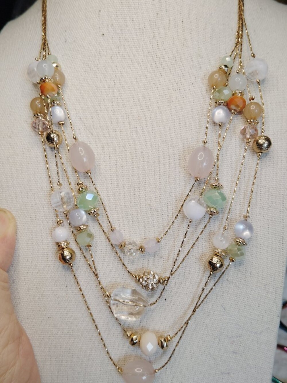 Mixit Gold‑Tone Layered Necklace with Acrylic & Glass Beads – 5 Strands, NWOT